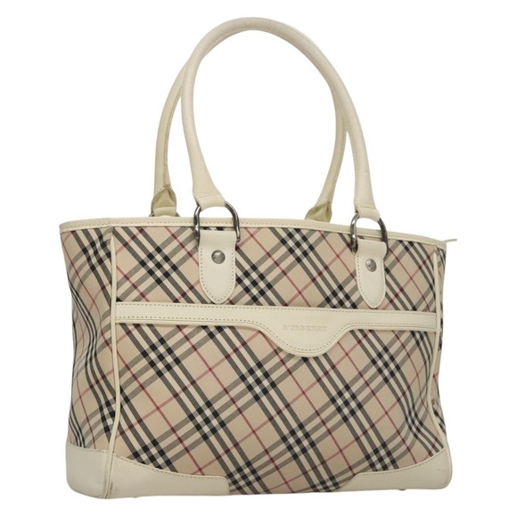 BURBERRY Nova Check Tote Bag Canvas Leather Beige Auth 107931 - Picture 1 of 16